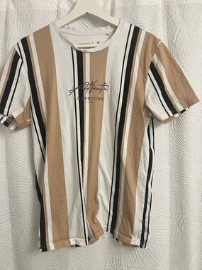 CONNOR Vertical Stripe Tee - White, Tan & Black